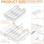 Yieach Expandable Desk Drawer Organizer Tray,1.8 Inch High Junk Drawer Organizer for Kitchen,Clear Shallow Office Drawer Organizers With 10 Compartments for Pencil,Pen,Office Supplies and Accessories - size: M-9.3 to 15.6x12.6x1.8 In