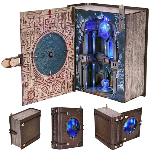 MiniCity Book Nook Kit with LED Light, Miniature House Kit for Birthday, 3D Wooden Bookends Puzzle, Bookshelf Decor for Adults, Teens, Beginners (Circle of Magic) - style: Circle of Magic