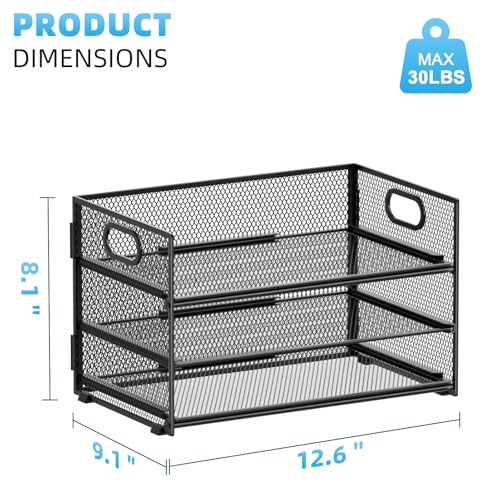 Marbrasse 3 Tier Paper Organizer Letter Tray, Mesh File Organizer with Handle, Paper Sorter Desk Organizer for Home Office Supplies - color: Black