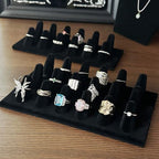 Ring Display, Black Velvet 12-Finger Ring Holder Stand, Jewelry Display for Vendors Retail, Ring Organizer for Girls Dresser