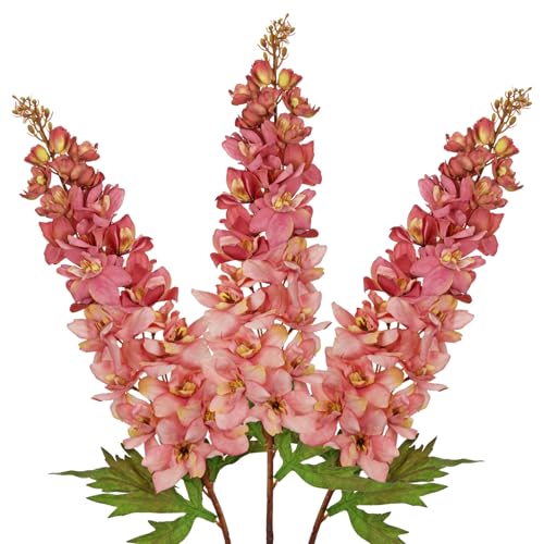 Briful 3PACK Artificial Delphinium Flowers – 36.2in Tall Faux Larkspur Silk Floral Stems Pink Fake Delphinium Flower for Indoor Home Decor Vase Arrangements - color: Pink