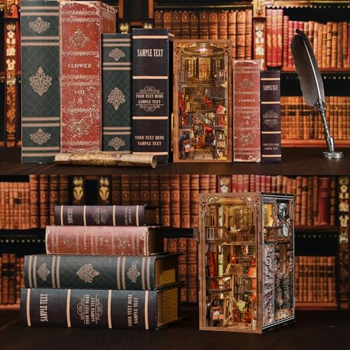 MiniCity Book Nook Kit, DIY Miniature House Dollhouse Kit for Adults and Teens, Booknook Tiny House Bookshelf Decor with LED Light and Dust Cover (Abbey Library) - style: Abbey Library