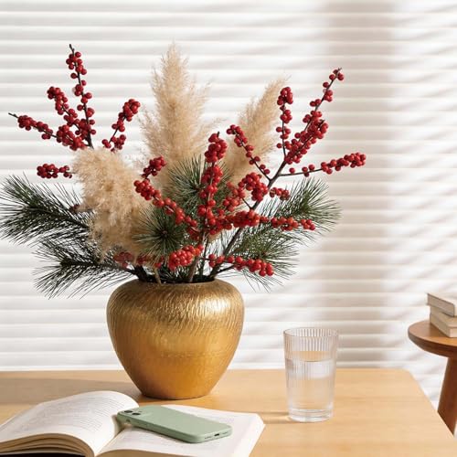 Gold Round Ceramic Vintage Vase - 7.48“ Golden Rustic Farmhouse Boho Vases for Home Decor, Modern Decorative Pottery Vase for Living Room, Diningroom Table, Entryway, Mantel - style: Gold Texture Round