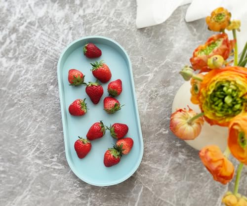 Blue Small Tray (11.8 inch), 3 Pack Oval Tray for Kitchen Counter, Bathtub Bathroom Vanity Items, Countertop Organizer, Coffee Accessory, Bar, Serving Seasoning, Salt and Pepper, Soap. - color: Blue-3 Tray, size: 11.8" x 5.9" x 1.2"
