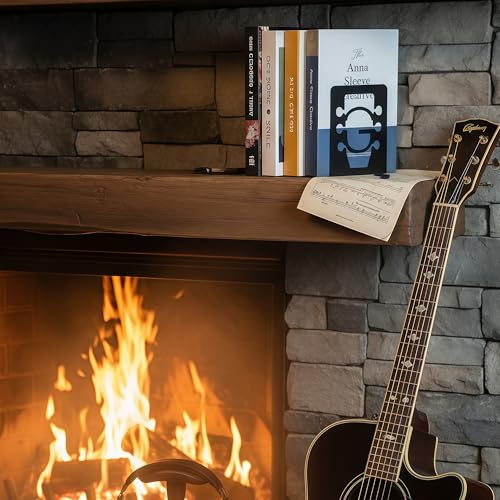 Musiin Guitar Shape Metal Bookends, Black Heavy-Duty Decorative, Music Books, CDs & Magazines Holders for Home Office Studio Library, Modern Design Book Organizer Pair