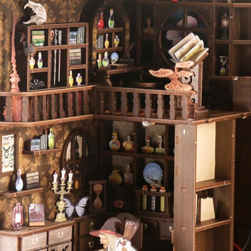 Book Nook Kit - DIY Miniature Dolls House Kit with Furniture and LED Light, 3D Puzzle Wooden Art Bookends, Model Kits for Adults and Teens (Magic Night)