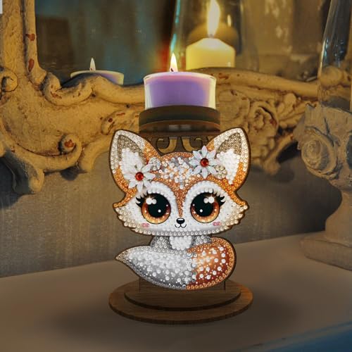 BAYUNOE 4Pcs DIY Candlestick Holders Wooden Desktop Diamond Art Painting Candle Holder Double-Sided Diamond Vintage Modern Decorative for Table Mantel Wedding Dinning Party - color: 4pcs