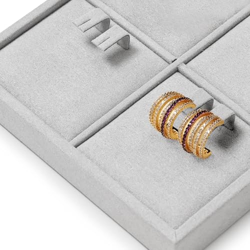 Microfiber 4 Slots Jewelry Earring Display Tray Earring Display Organizer Tray(Gray) - size: 5.5" x 5.5" x 0.78"