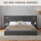 Luxury Queen Size Bed Frame with Oversized Upholstered Headboard, Modern Chenille Upholstered Platform Bed Frame with Gold LED Lights, Nightstands, No Box Spring Needed, Dark Grey - color: Dark Grey, size: Queen