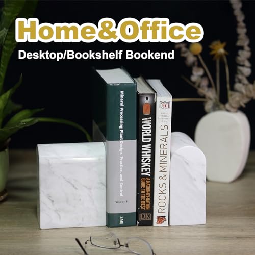 Koville Greek Natural Marble Bookends for Shelves, Book Ends for Heavy Books, 13LBS Ultra Heavy Duty Book Holders, Triumphal Arch Bookends Office Bookshelf Decor for CDs/Video Games(Volakas) - color: White Marble-volakas, size: 13lb