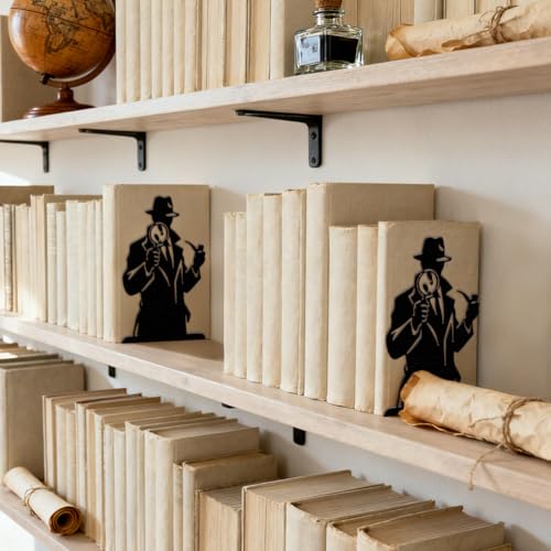 Peacoblue Metal Bookends for Shelves, Modern Decorative Heavy Duty Study Book Ends Stoppers for Office Desk Shelf Room 5.3"x4.3"x7.9" Cast Iron Tall Bookends 1 Pair (Detective with Magnifying Glass) - style: Detective with Magnifying Glass