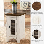 Signature Design by Ashley Wystfield Farmhouse Chair Side End Table with Cabinet Door for Storage, White & Brown with Distressed Finish - color: Dark Brown & White