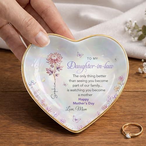 Daughter in Law Gifts Heart Shape Jewelry Dish, Jewelry Tray Gift from Mother-in-law, “The Only Thing Better… Is Watching You Become a Mother” Sentimental Motherhood Keepsake - color: Daughter In Law 128