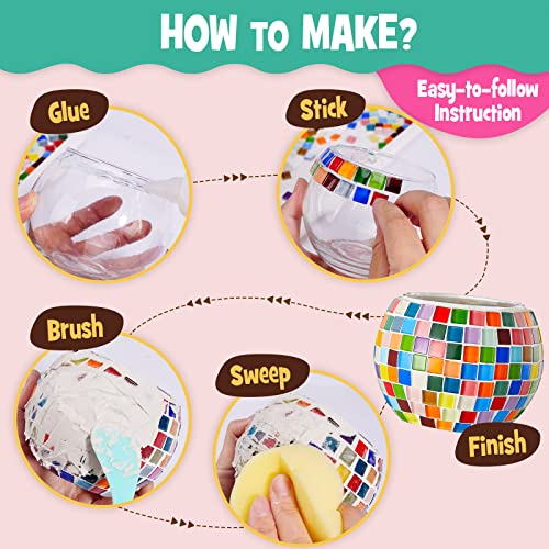 Glass Mosaic Candle Holder Kit - DIY Mosaic Kits for Adults & Crafts for Girls 8-12 - Arts and Crafts for Kids, Tealight Candle Holder for Home Decor, Birthday Easter Gifts for Kids Ages 6 7 8-12