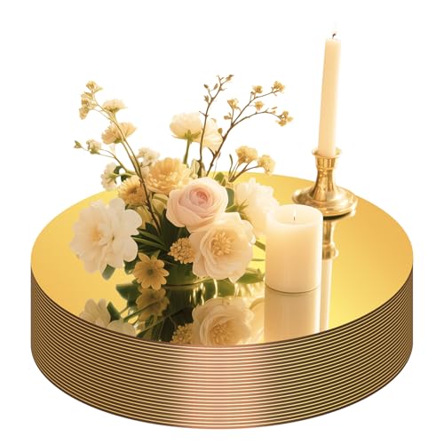 24PCS Gold Round Mirror Plates for Centerpieces, 8" Flat Gold Circle Mirror Trays for Tables, Decorative Candle Plates Mirror Base for Wedding Table Decor, Anniversary Party Event Home Decorations - size: 8 Inch