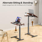 Overbed Bedside Table with Wheels,Tiltable Hospital Bed Table, Pneumatic Adjustable Overbed Table, Rolling Laptop Desk, Mobile Standing Desk for Bed, Couch, or Hospital Use - color: Brown