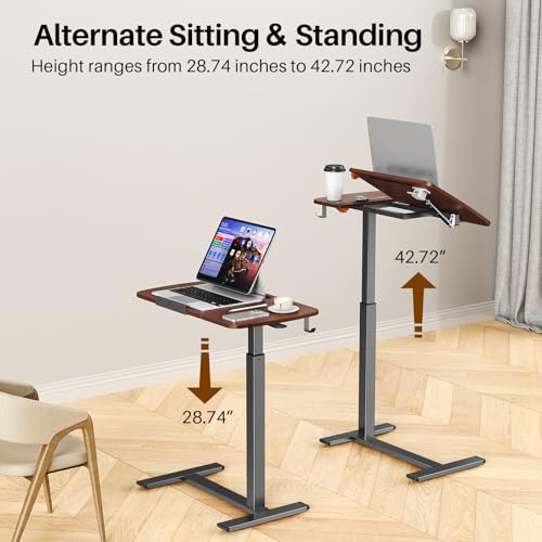 Overbed Bedside Table with Wheels,Tiltable Hospital Bed Table, Pneumatic Adjustable Overbed Table, Rolling Laptop Desk, Mobile Standing Desk for Bed, Couch, or Hospital Use - color: Brown