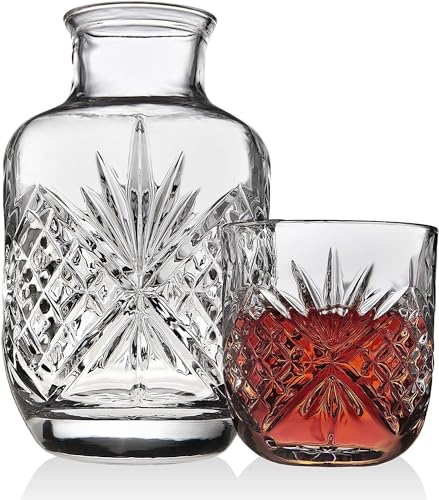 Godinger Bedside Night Carafe - Cup and Bottle to Keep Next To Your Bed for a Handy Midnight Drink, 16oz - color: Clear