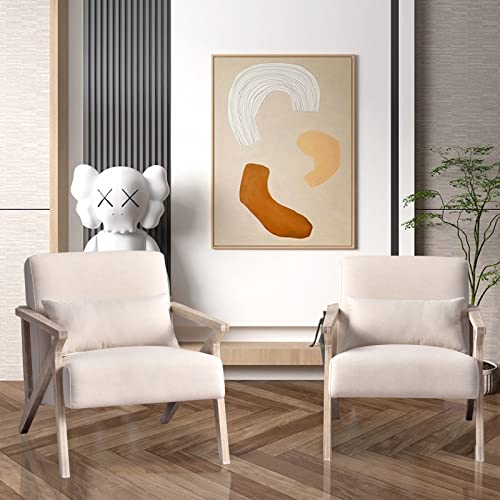 INZOY Mid Century Modern Chair with Wood Frame, Upholstered Armchair with Waist Cushion, Accent Chair for Living Room Bedroom Apartment, Easy Assembly, Beige - color: Beige