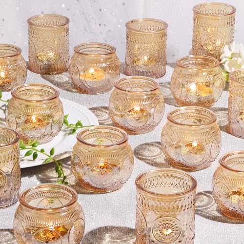 30 Pcs Assorted Gold Votive Candle Holders for Wedding Table Centerpieces, Glass Tea Lights Candle Holder for Diwali Decorations, Wedding Decorations, Vintage Boho Home Tea Party Decor, - color: Gold
