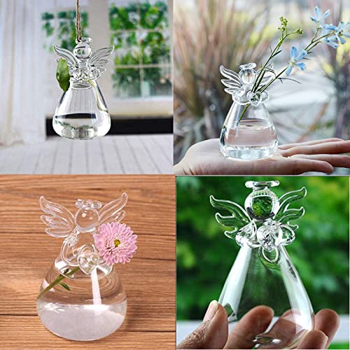 Angel Design Glass Vases Clear Flower Plant Terrarium Container Hanging Vase Wedding Decor Garden Ornaments Hanging Planter (Pack of 5) - size: 5pcs
