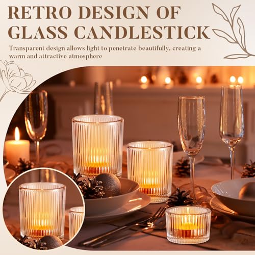 Mumufy 48 Pcs Assorted Votive Candle Holders Ribbed Glass Tealight Candle Holder Bulk for Table Centerpiece, Baby Shower, Home and Wedding Party Decoration (Clear) - color: Clear