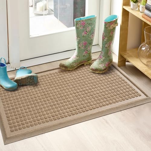 HIYARD Boot Tray for Entryway, Non-Slip Shoe Tray Drying Mat, Waterproof Boot Mat for Muddy Boots, Heavy Duty Shoe Storage Trays, Indoor/Outdoor Use, 16x30 inches, Beige - color: Beige, size: 16" x 30"