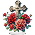 5D Tabletop Diamond Art Kit Cross Flower, Stand Up Special Shaped Crystal Diamond Art Desktop Kits for Adults, DIY Diamond Art Painting Kits Craft Gift (Red) - color: Cross Red Flower