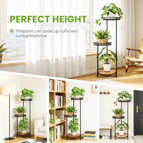 3 Tier Large Plant Stand Indoor Outdoor Clearance 10in Wide Metal Wood Plant Stand for Multiple Plants Black Tall Narrow Plants Display Organizer for Corner Living Room Porch Patio Garden Office