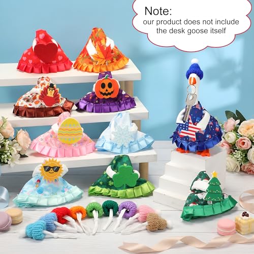 Weysat 10 Set Holiday Mini Desk Goose Outfit 250th Anniversary Summer Mexican 4th for July Magnetic Geese Statue Felt Fabric Costume for 7 Inch Desktop Goose Table Decor Gifts(Hats Style,Fabric) - style: Hats Style