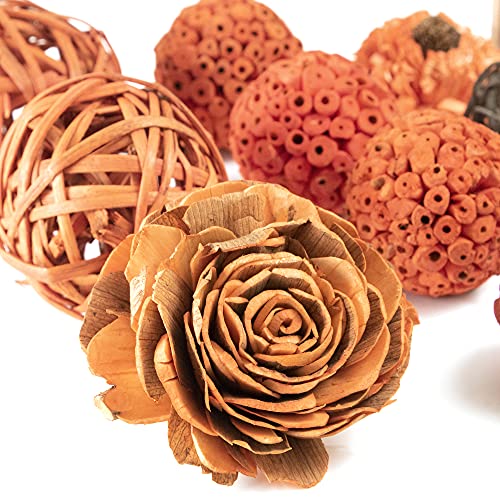 ANDALUCA Orange Decorative Vase Filler Bag with Mini Pumpkins, Orbs, Balls & Flowers Bowl Filler Decor (Pumpkin Orange) - color: Pumpkin Orange