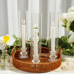 Hurricane Glass Candle Holders 4Pcs Fluted Candlestick Holders for Taper Candles with Cylinder Covers Crystal Candle Sticks Holder Decor for Wedding Birthday Christmas Table Decoration - size: stripe
