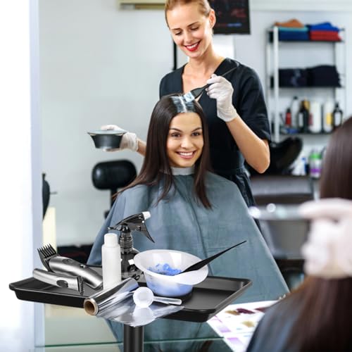 Black Salon Tray Height Adjustable Hair Color Tray with Wheels for Spa or Home Use - color: M-black