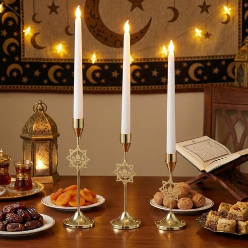 Ceenna 3 Pcs Ramadan Candle Holders, 3 Size Mosque Candlestick Holders, Gold Candle Holder for Eid Mubarak Ramadan Decorations Table Centerpiece Mantel Decor Housewarming Gifts - style: Mosque