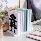 Peacoblue Metal Bookends for Shelves, Modern Decorative Heavy Duty Study Book Support Stoppers for Office, Desk, Shelf, Room 5.3"x4.3"x7.9" Cast Iron Simple Tall Bookends, 1 Pair (Robot) - style: Robot
