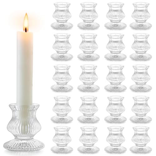 Romadedi Glass Candle Holder for Candlestick - 20 Pcs Clear Small Tapered Candle Holder Decor Bulk Wedding Table Centerpiece for Candle Sticks Christmas Party Living Room Dinner Advent - color: Clear, size: 20 Pcs