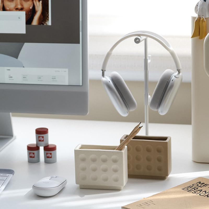 Abstract Square Face Pen Holder, Modern and Minimalistic Desk Accessories (Matte Crème) - color: Matte Crème