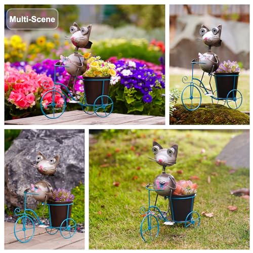 Metal Yard Art Cat on Bike Solar Statue Light, Solar Statue Light Garden Decoration, Best Gift for Cat Lovers. - style: Large Cat