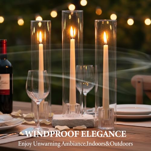 LETINE Hurricane Candle Holders with Ribbed Taper Candle Holders Set of 9(14") - Clear, Windproof & Elegant Candle Holder with Glass Cover for Wedding Centerpieces, Events & Home Decor - color: Clear, size: 14H"-9pcs+9pcs Taper Holder1.57"/2.36"/3.15"