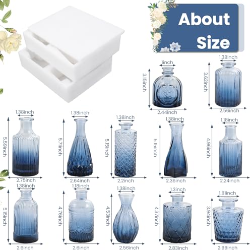 TBWIND 12Pcs Blue Glass Bud Vases Set, Small Vases for Flowers, Perfect for Centerpieces at Parties, Baby Showers, Weddings, Events, Graduation Season, Great Gifts for Office & Home Décor - color: 12pcs-blue