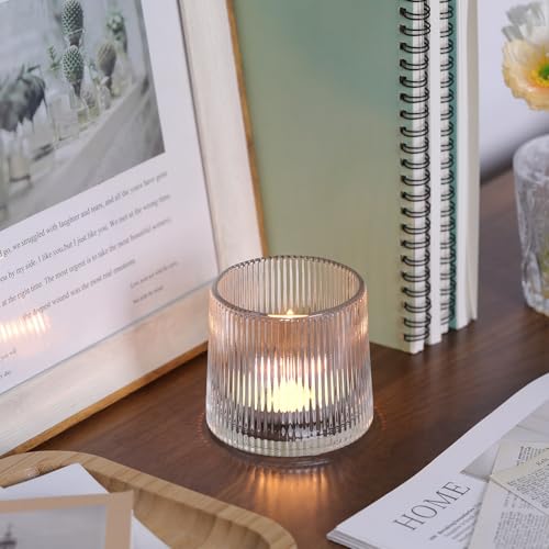 DARJEN Clear Ribbed Tealight Votive Candle Holders Set of 10- Tea Light Candle Holder Glass for Table Centerpiece, Engagement Parties, Birthday Parties & Wedding Shower (Pack of 2) - color: Clear, size: 10Pcs (Pack of 2)