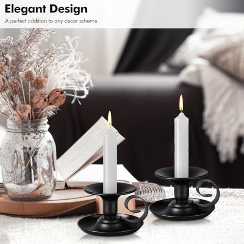 2 Pack Candle Stick Holder, Metal Taper Candlelight Stand for Party Wedding Christmas Table Home Decoration (Black)