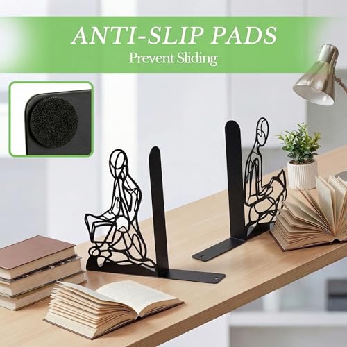 Sanwarm Metal Bookends Abstract Art Book Ends Decorative Bookend for Home Office Library Desk Book Shelves Decor, Gift for Reading Enthusiasts Non-Skid Book Stoppers Holder (Black 1 Pair) - color: Abstract Modern