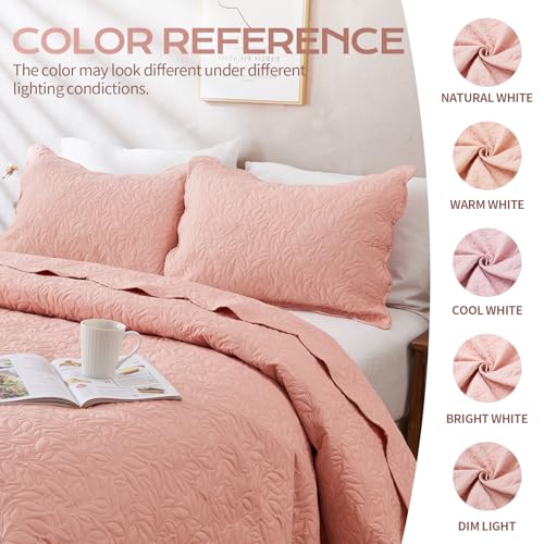 JYHOPE Grayish Purple Twin Quilt Set 68x90 Lightweight Microfabric Bedspread, 3-Piece Quilt Bedding with Pillow Shams, Summer Cooling Quilts, Ribbon Wrapped Gift - color: Leaf Pattern-grayish Purple, size: Twin(68x90)