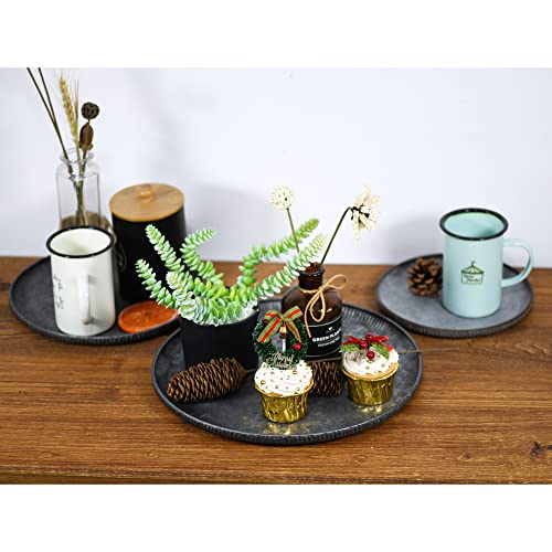 Funerom Round Galvanized Metal Tray Decorative Tray Corrugated Edges (12.6 inch) - size: 12.6"