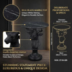 Modern Accent Table with Black Deer Sculpture Base, Minimalist Faux Marble End Table for Living Room Reception Area & Bedroom, 19.69 Inches Wide × 25.59 Inches High - color: Black Deer Statue Table