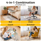 FoldWise Upgraded Folding TV Tray Table - Extra Large & Sturdy Laptop Table for Couch, Height & Angle Adjustable Desk for Dinner, Work & TV - Includes Footrest, Cup Holder, iPad Holder & Edge Stopper - color: (White) - Bright Wood