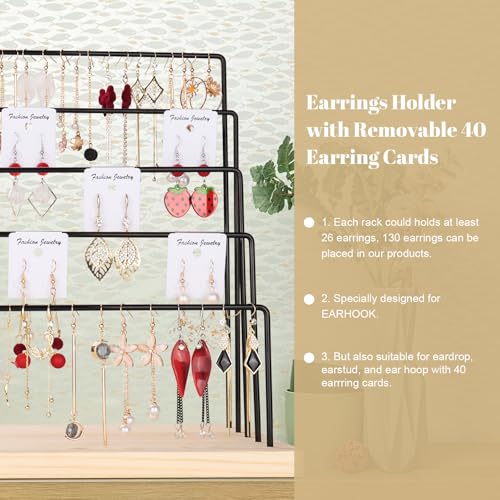 Earring Display Stand for Selling, Earring Rack Display Holder with 40 Earring Cards, 5 Tiers Jewelry Display for Vendors