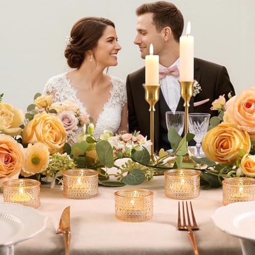 NITIME 30Pcs Gold Tealight Candle Holders, Votive Candle Holder for Wedding Decorations, Gold Glass Candle Holder forTable Centerpiece, Home and Party Decor - color: Gold