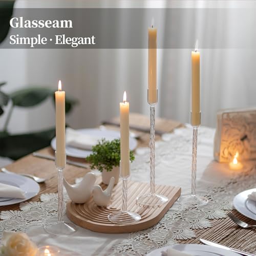 Glasseam Glass Candlestick Holders Clear: Taper Candle Holders Set of 4 Tall Candle Stick Candle Holder for Tapered Candles Decorative Candle Holders for Table Centerpiece Wedding Christmas Home Decor - color: Clear